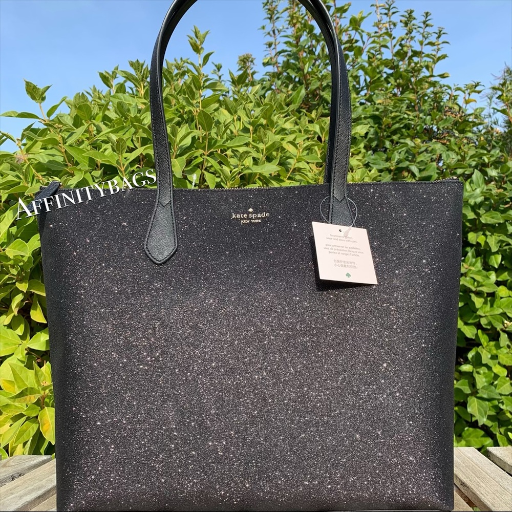 Kate spade large joeley Black glitter Holiday Tote - Picture 1 of 8